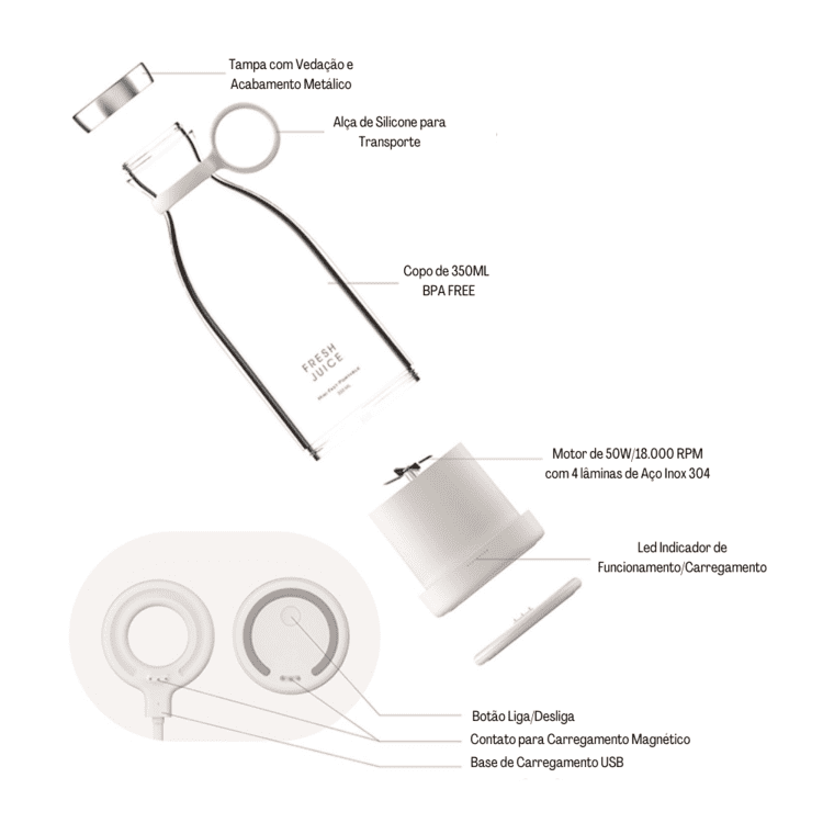 Liquidificador Portátil e Mixer Sem Fio - Fresh Mixer
